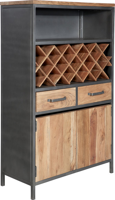 Credenze e madie Credenza alta portabottiglie 2 cassetti 2 sportelli in legno e metallo