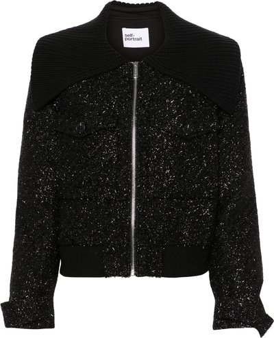 Giacche Black Tinsel Boucle Bomber Jacket Aw24051jb