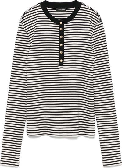 T-shirt Alessia Long Sleeve Tee - Cream And Black Stripe A0810314mtl2