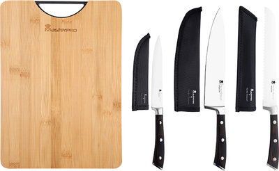 Coltelli e Taglieri Set 3 pz coltelli da cucina SS + tagliere Masterpro by Carlo Cracco