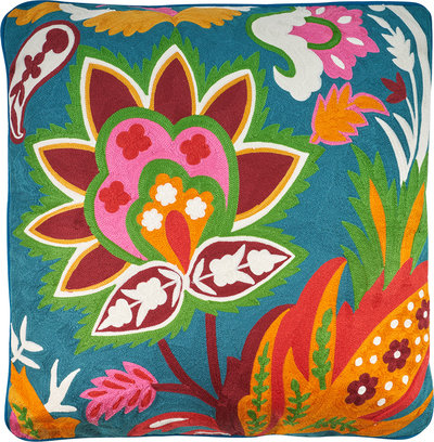 Cuscini e Fodere Cuscini fiori colorati fondo blue lavorato a mano c/interno