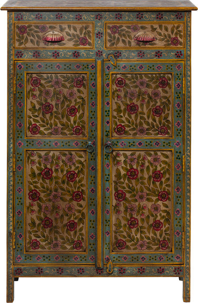 Credenze e madie Frida-credenza alta 2 cass 2 sport in legno decorato a mano