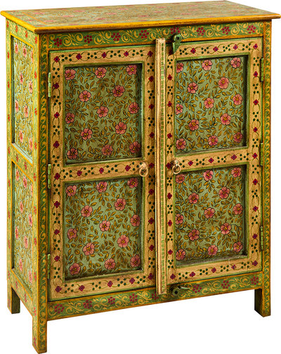 Credenze e madie Frida - credenza due sportelli decor a mano verde e gialla