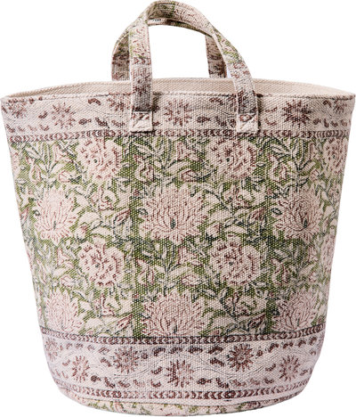 Oggetti funzionali Sampai - cestona cotone con manici fantasia fiori verdi print block