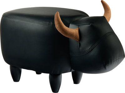 Poufs et Bancs Pouf rembourré en fausse fourrure - taureau noir