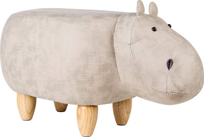 Poufs et Bancs Pouf rembourré en similicuir et bois - hippo blanc