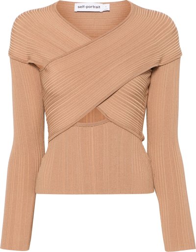 T-shirt Beige Ribbed Knit Wrap Top Ss25166tbg