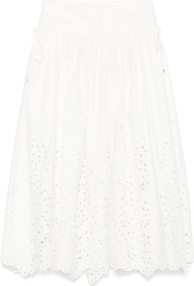 Lunghe White Cotton Embroidered Midi Skirt Ss25137mskw