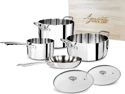 Padelle e pentole Set Alu-inox 5ply con scatola in legno 6 pezzi