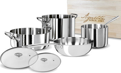 Padelle e pentole Set Alu-inox 3ply con scatola in legno6 pezzi