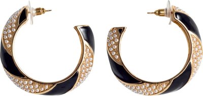 Orecchini Black And Gold Pearl Hoop Earrings