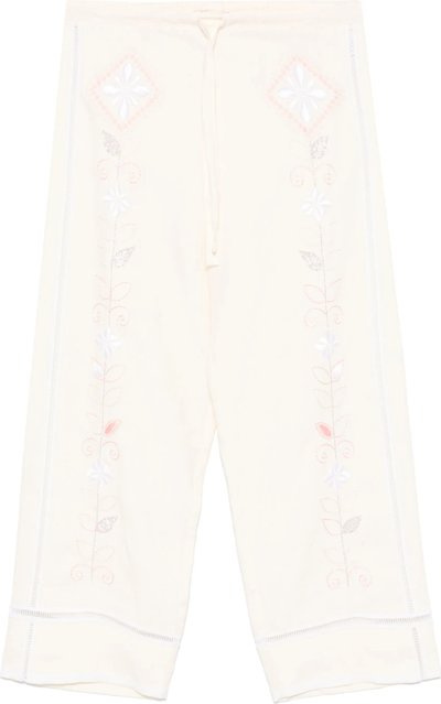 Jeans Oniric Blossom Embroidery Linen Drawstring Pants