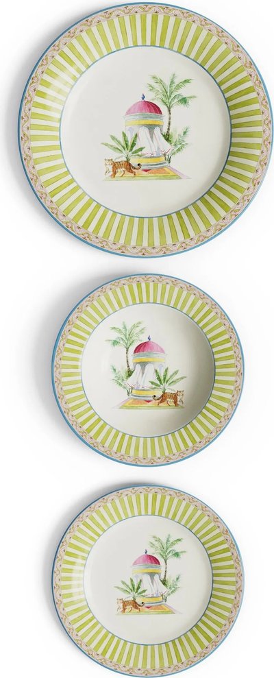 Set di piatti in porcellana Sariska Green, 3 pezzi