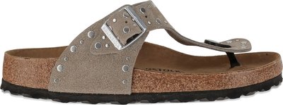 Ciabatte Gizeh Rivet Taupe, Suede Leather