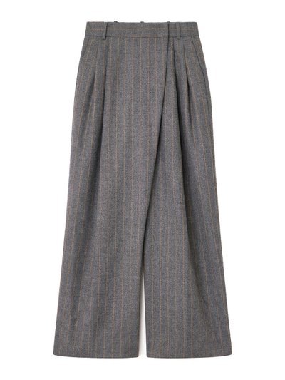 Casual Brushed Wool Stripe Mid Waist Pants