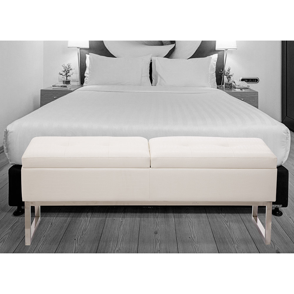 Panca Contenitore Laleni 110x38 Cm - Cassapanca Con Rivestimento Bouclé, Pouf Per Camera - Foto 5