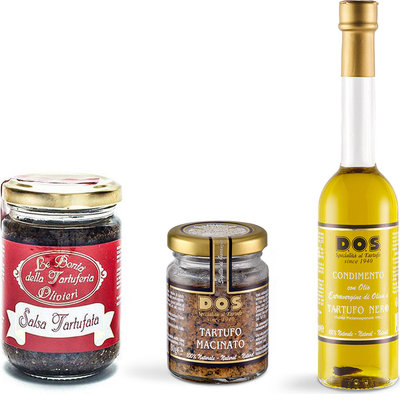 Prodotti al tartufo 3 prodotti misti: Salsa Tartufata 130 gr - Tartufo Macinato 80 gr - Condimento al Tartufo Nero 100 ml