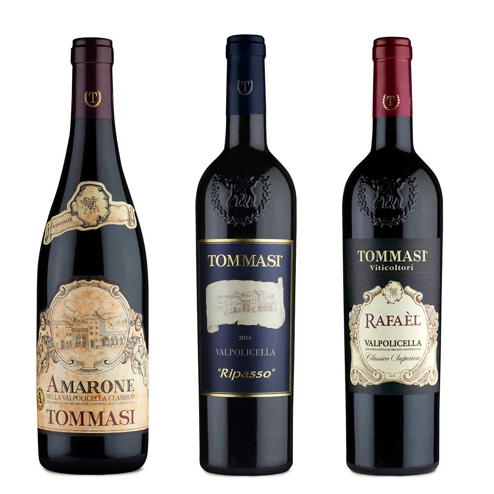 Image of 3 bottiglie miste: Amarone della Valpolicella Classico DOCG 2018 - Ripasso della Valpolicella Classico DOC 2019 - Rafael Valpolicella Classico Superiore DOC 2020