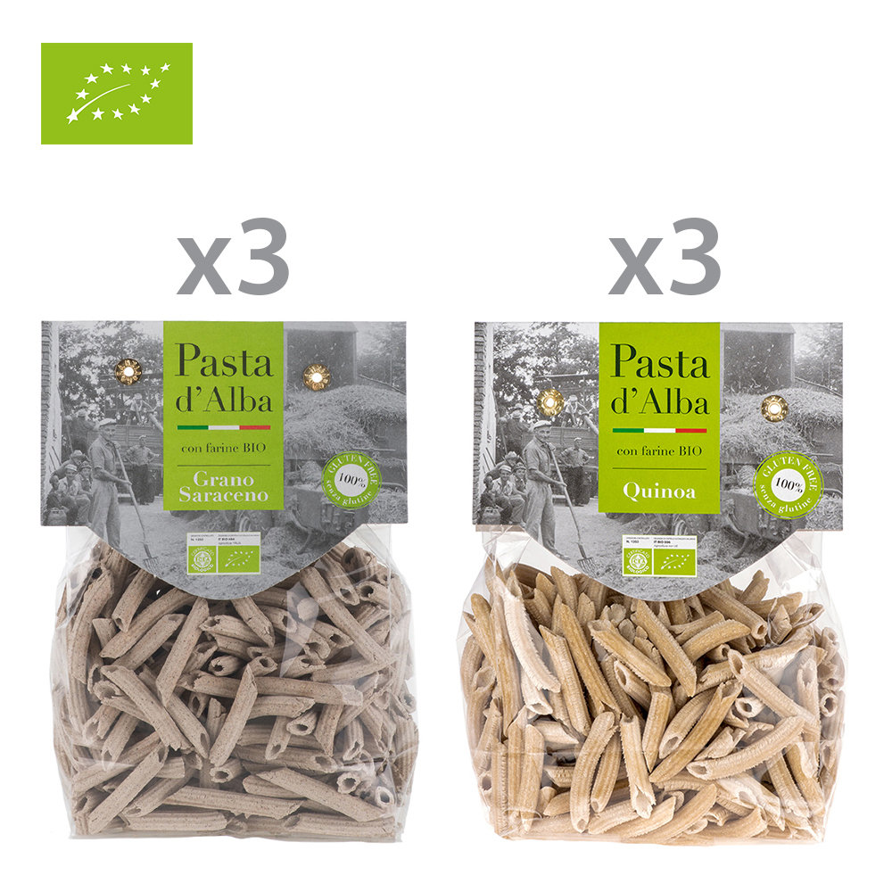 6 confezioni miste: 3 Penne di Grano Saraceno BIO Senza Glutine - 3 Penne di Quinoa Integrale BIO Senza Glutine