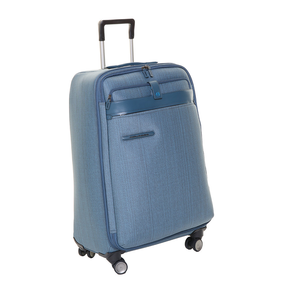 Maleta grande con 4 ruedas en tela sintética y tela azul aviación -  Piquadro - Compra en Ventis.