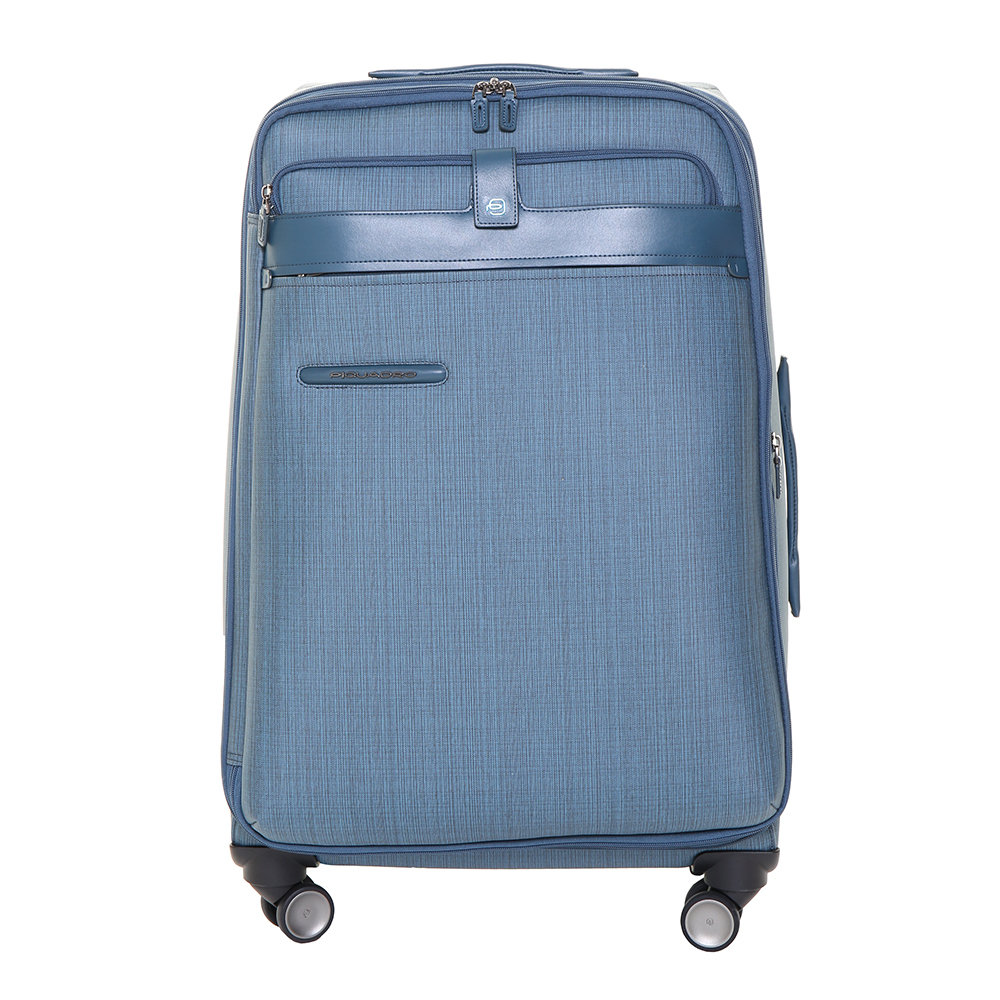 Maleta grande con 4 ruedas en tela sintética y tela azul aviación -  Piquadro - Compra en Ventis.