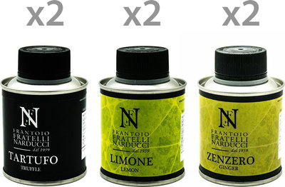 Olio aromatizzato 6 bottiglie miste: 2 Olio EVO al Tartufo - 2 Olio EVO al Limone - 2 Olio EVO allo Zenzero