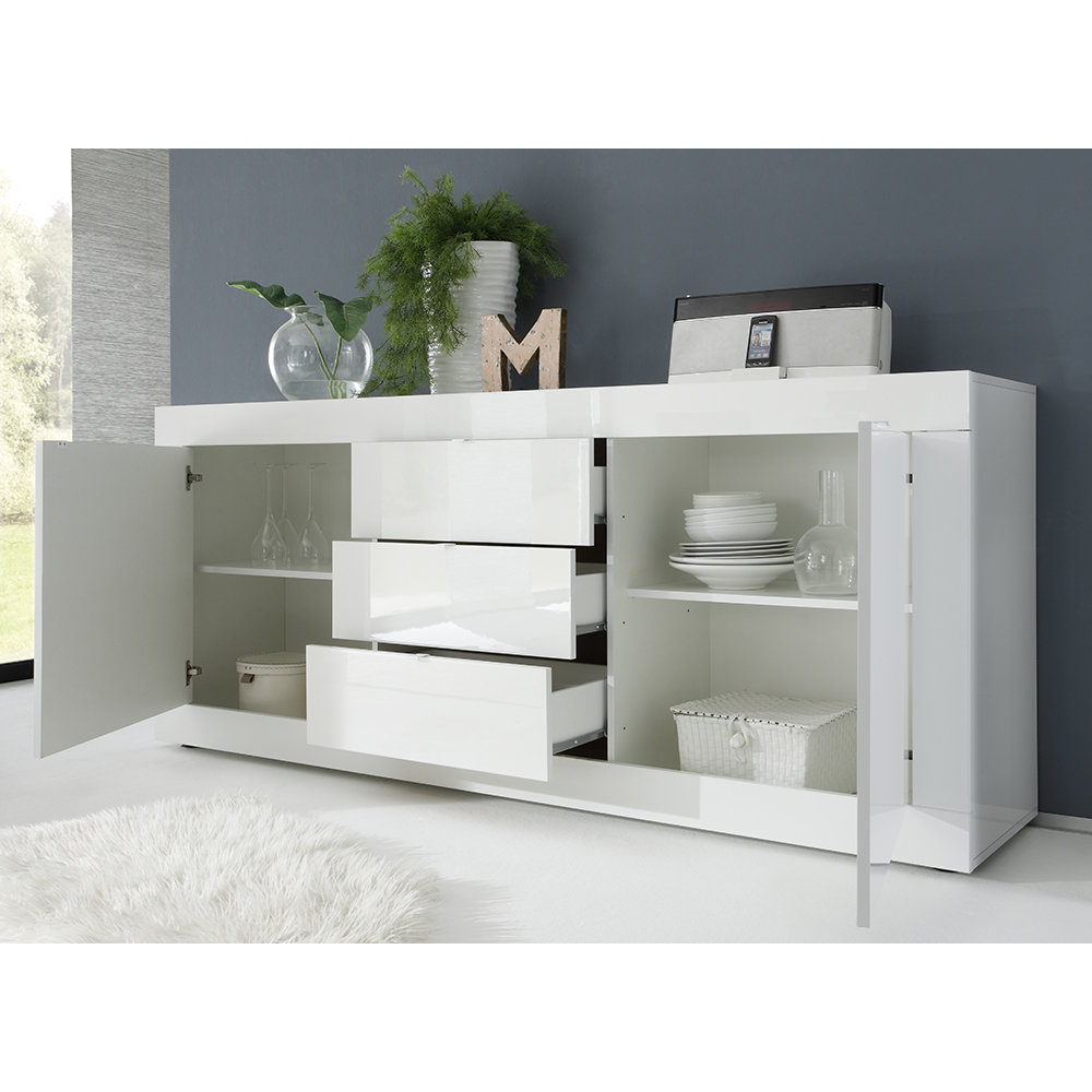 Credenza a 2 ante e 3 cassetti, laccato bianco TFT Living 2018