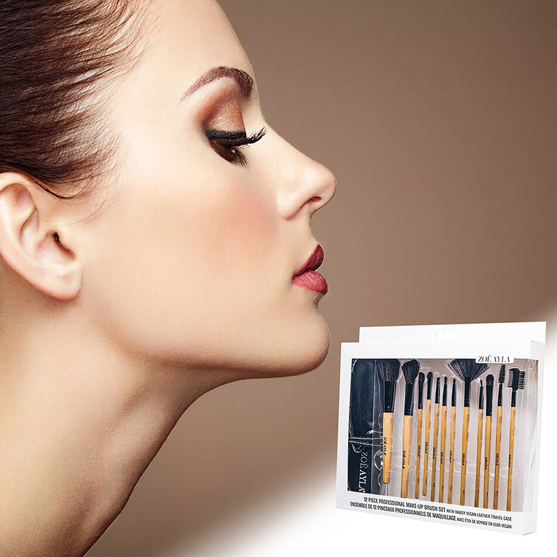 Set di 12 pennelli per trucco professionale con custodia in pelle vegana  legno - Zoe Ayla - Acquista su Ventis.