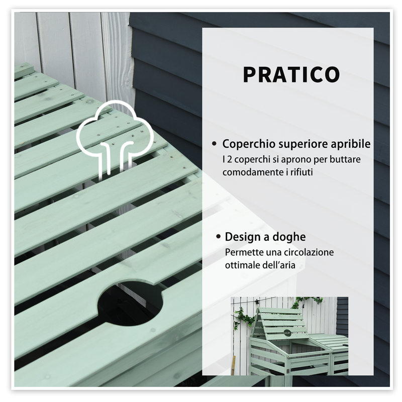 box copri bidoni spazzatura da esterno, porte e coperchio apribili in legno  di abete verde chiaro - Arredo per outdoor - Acquista su Ventis.