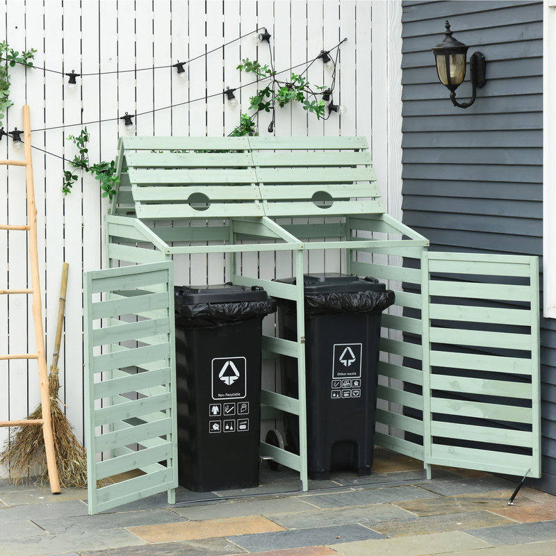 box copri bidoni spazzatura da esterno, porte e coperchio apribili in legno  di abete verde chiaro - Arredo per outdoor - Acquista su Ventis.