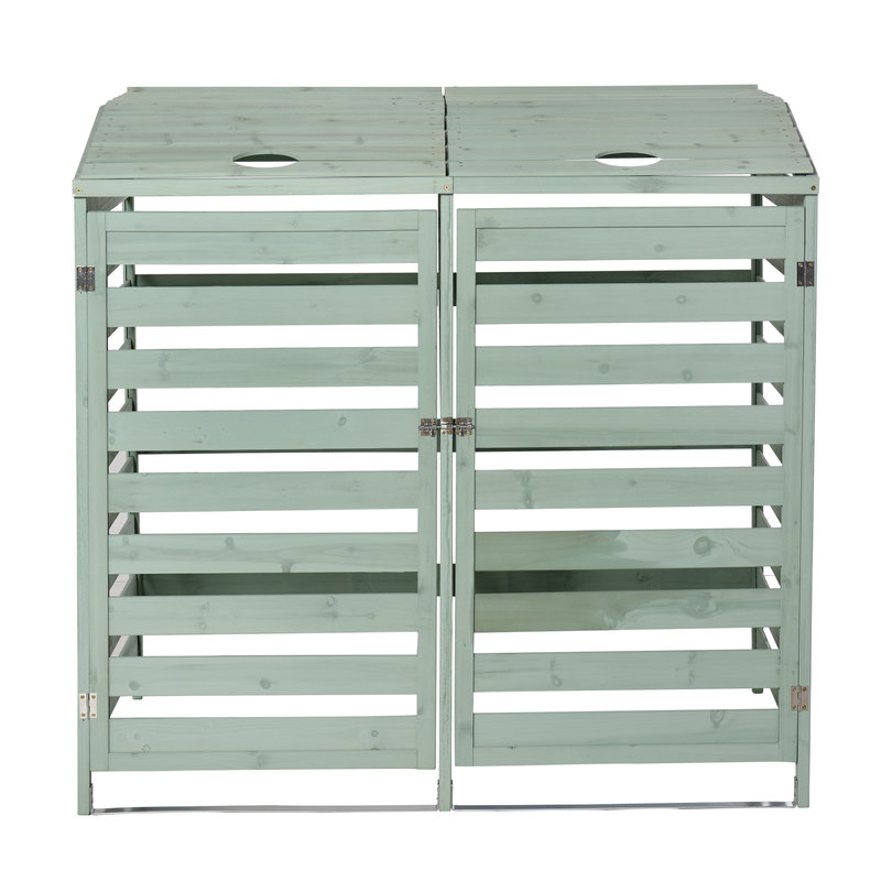 Outsunny Box Copri Bidoni Spazzatura da Esterno 240L, Porte e Coperchio  Apribili in Legno di Abete 131x85x125cm Verde Chiaro