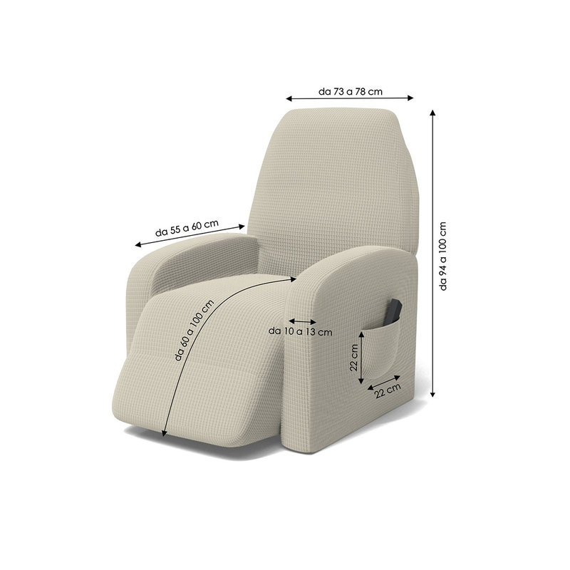 Copripoltrona reclinabile elastico LESLIE con tasca, panna - DATEX