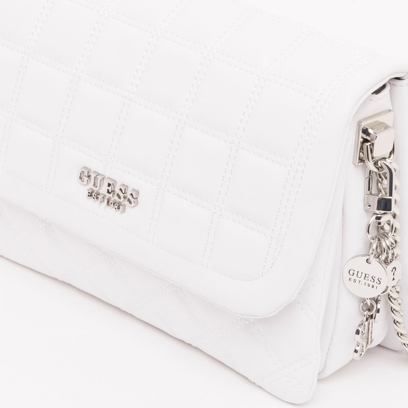 Guess Kamina quilted shoulder bag white