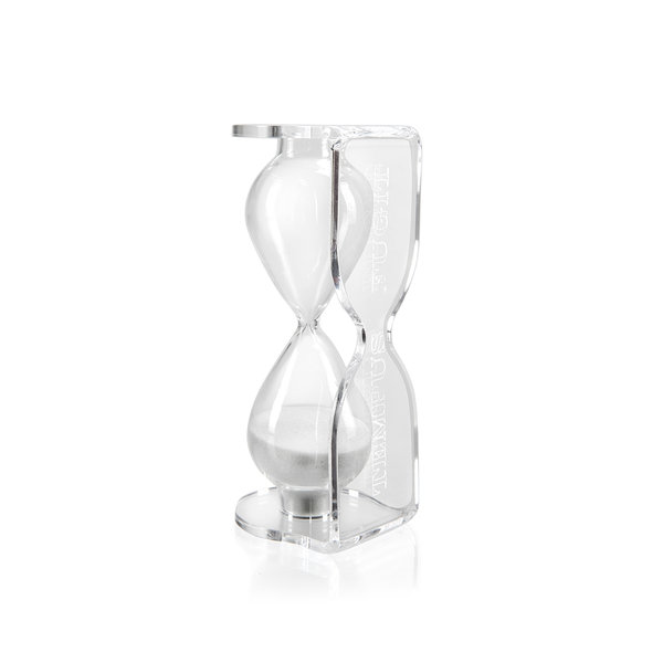 Tempus Fugit with hourglass h.13.5 transparent white Iplex