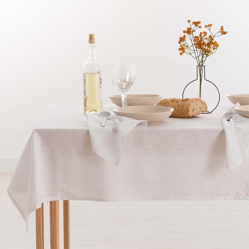 Stain resistant tablecloth in 100% white linen - Muare - Purchase on Ventis.