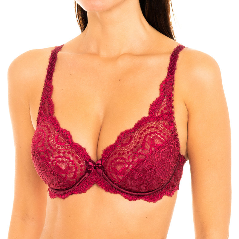 Reggiseno con ferretto in pizzo elastico, bordeaux