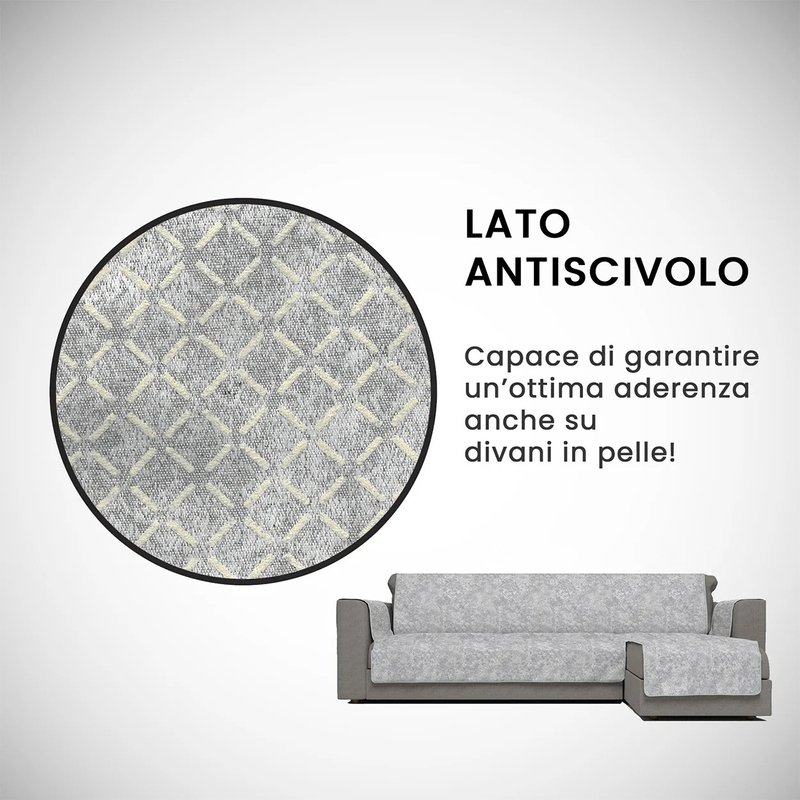 Copridivano antiscivolo Glamour, Made in Italy, 3 posti, Grigio Chiaro