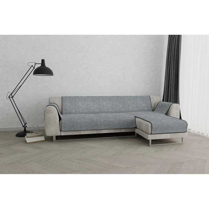 Copridivano con Penisola Destra Seduta 190 cm in Poliestere e Cotone Beige