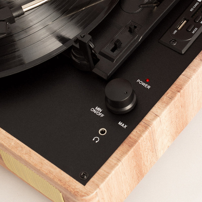 RECORD PLAYER WOOD - Giradischi portatile da valigetta con Bluetooth, USB,  SD, microSD e MP3, oro