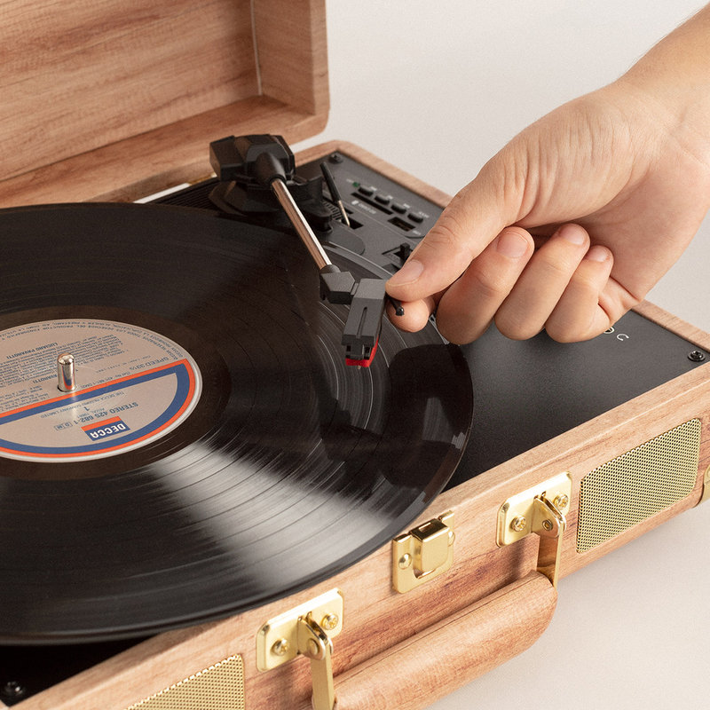 RECORD PLAYER WOOD - Giradischi portatile a valigetta con