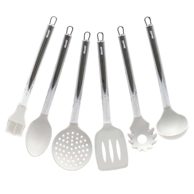 Set 6 pezzi utensili da cucina in silicone stone white con supporto in  metallo. - Bisetti - Acquista su Ventis.