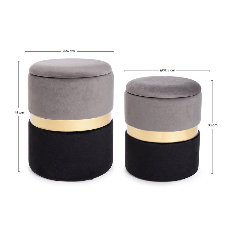 Set of 2 poufs with Polina gray-black