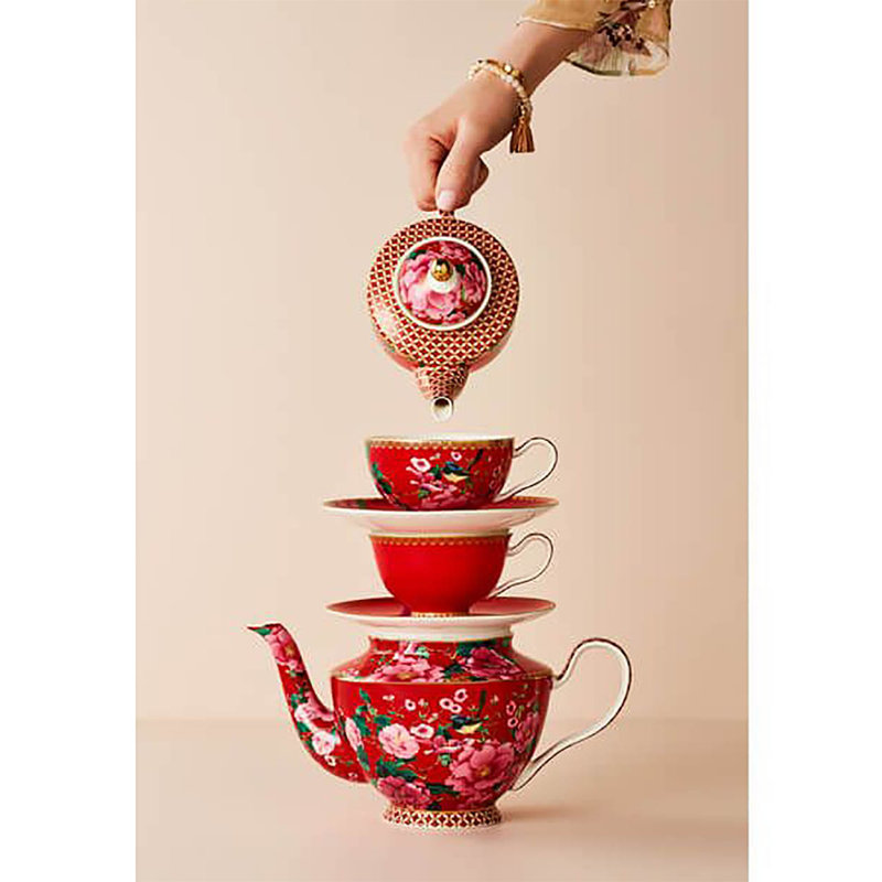 Teiera 400ml Con Tazza e Piattino NATALE Rosso 67025