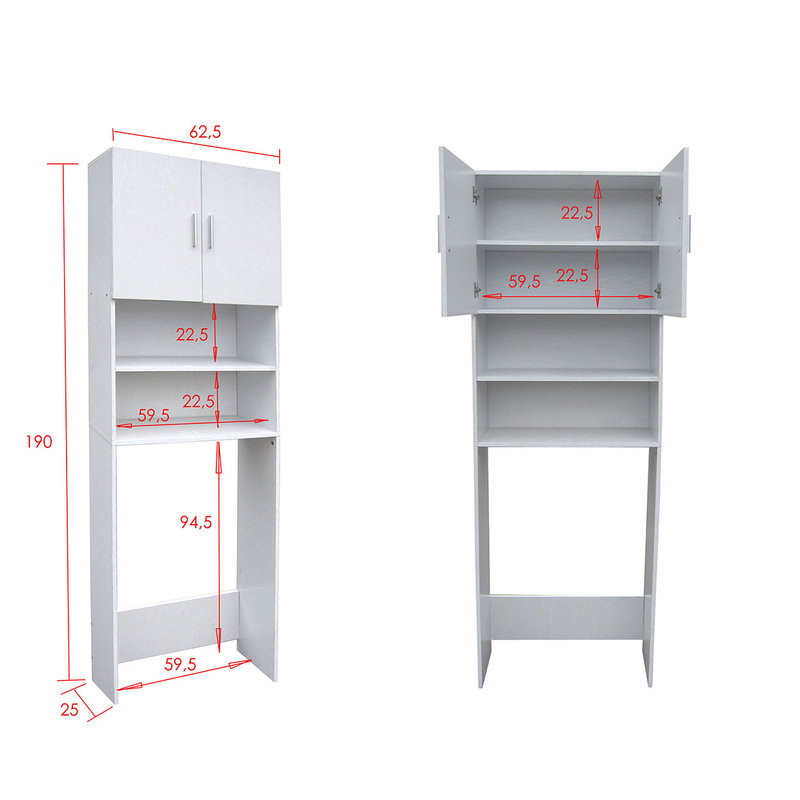 Armadio per lavatrice da bagno bianco 62,5 x 25 x 190 cm