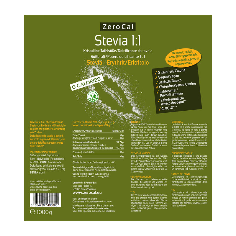 2 confezioni ZeroCal Stevia 1:1 da 1 kg - Zero Cal - Acquista su Ventis.