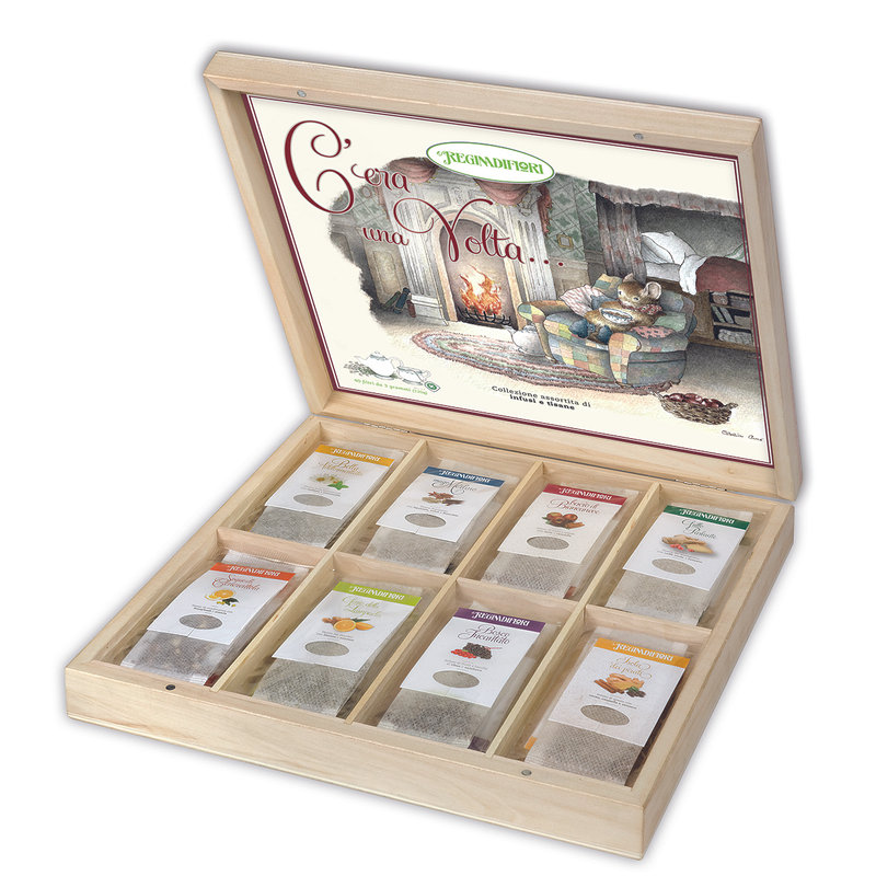 Once upon a time - TISANE wooden gift box 40 assorted filters  (40x3gr=120gr) - Regina di Fiori - Purchase on Ventis.