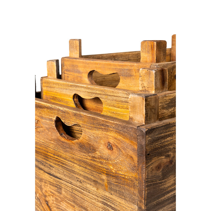 recycle - cassette legno con ruote set 1/3, marrone