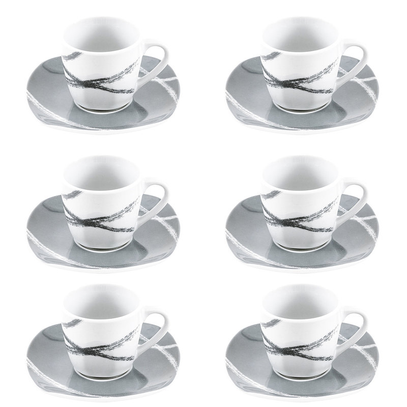 Porcelain coffee cup and saucer set 6 pieces Sandy grey