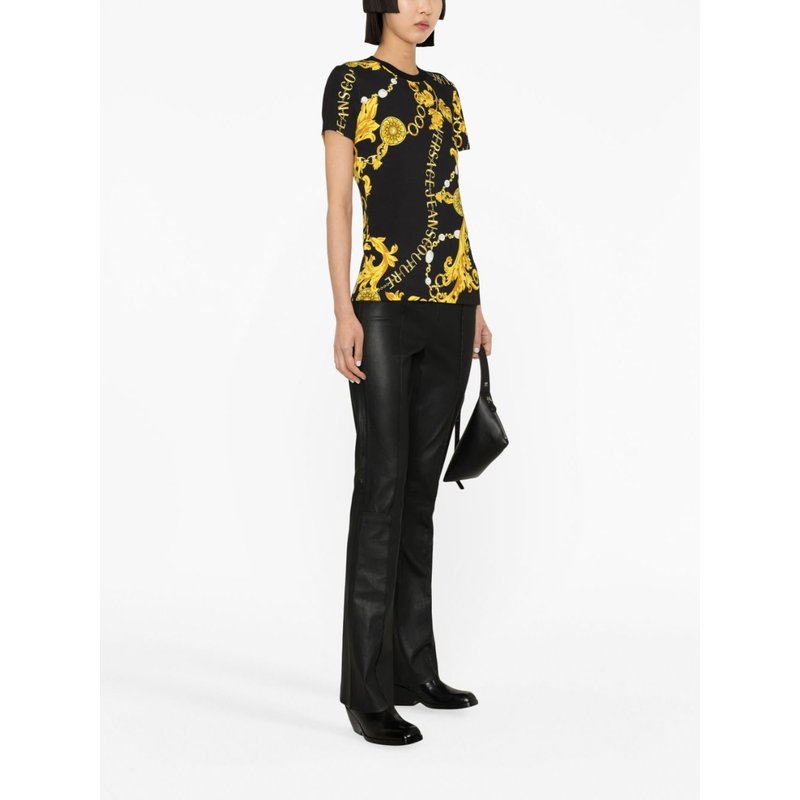 Versace Jeans Couture INTERLOCK CHAIN - Print T-shirt - black/gold