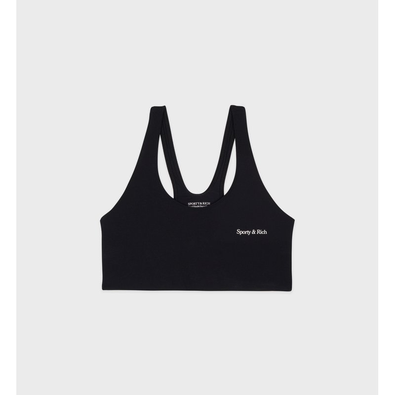 Black Ribbed Sport Bra by Sporty & Rich on Sale